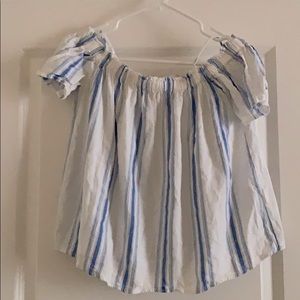 Forever 21 Off Shoulder Blue & White Striped Top